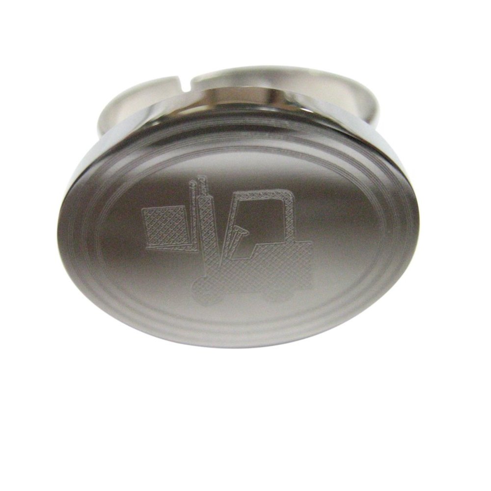 Silver Toned Etched Oval Forklift Adjustable Ring